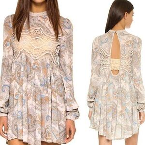 Free People Sweat Thing Cream and Blue Tunic Paisley Mini Dress